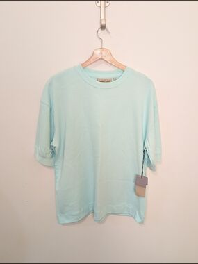 Amongst Others Aqua Drop Shoulder Boxy Fit Crew Neck Cotton Blend Tee Men's M